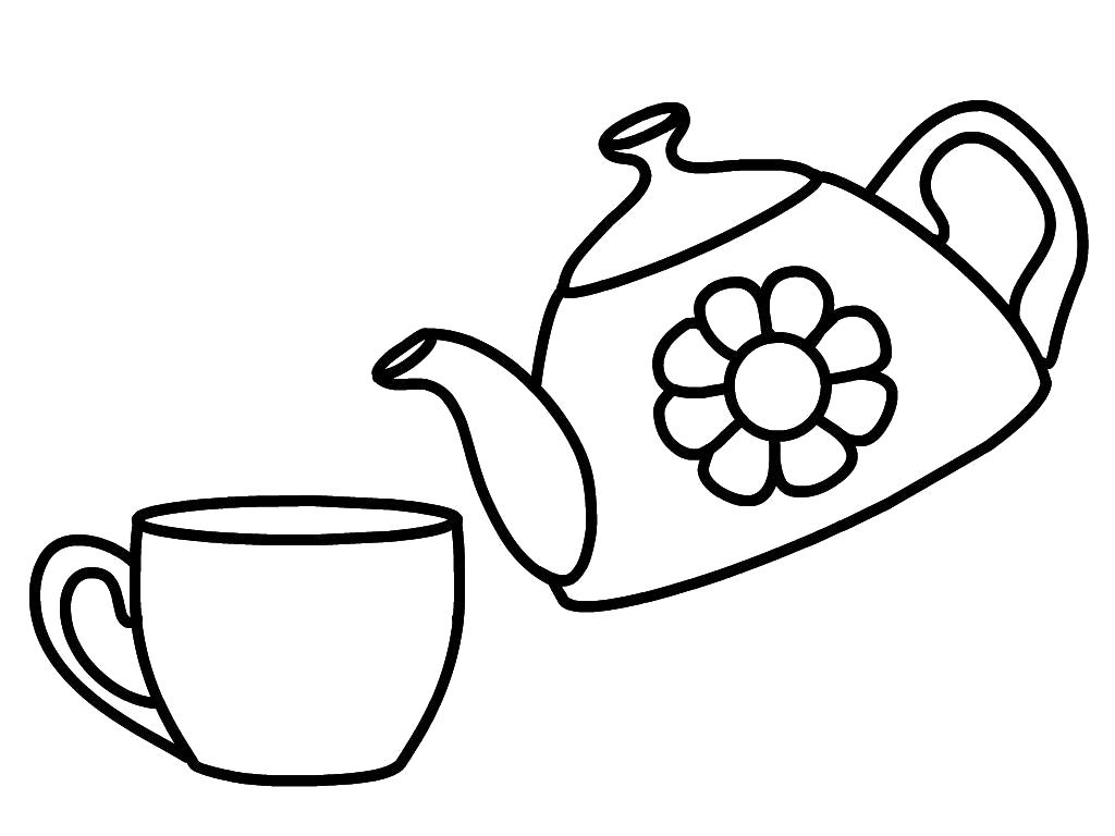 Название: Раскраска Чайник с Чашкой. Категория: чайник. Теги: чайник.