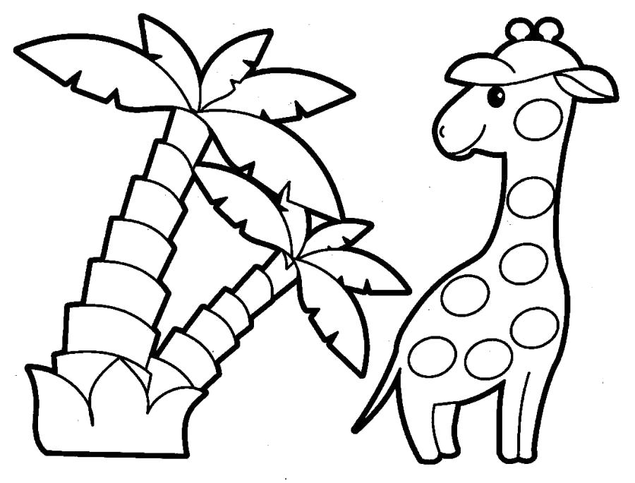 Раскраска Жираф и пальмы . Дикие животные