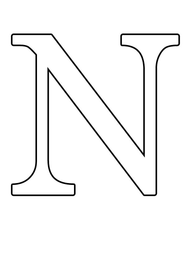 Раскраска Большие буквы английского алфавита, Буква N. Скачать буквы.  Распечатать буквы