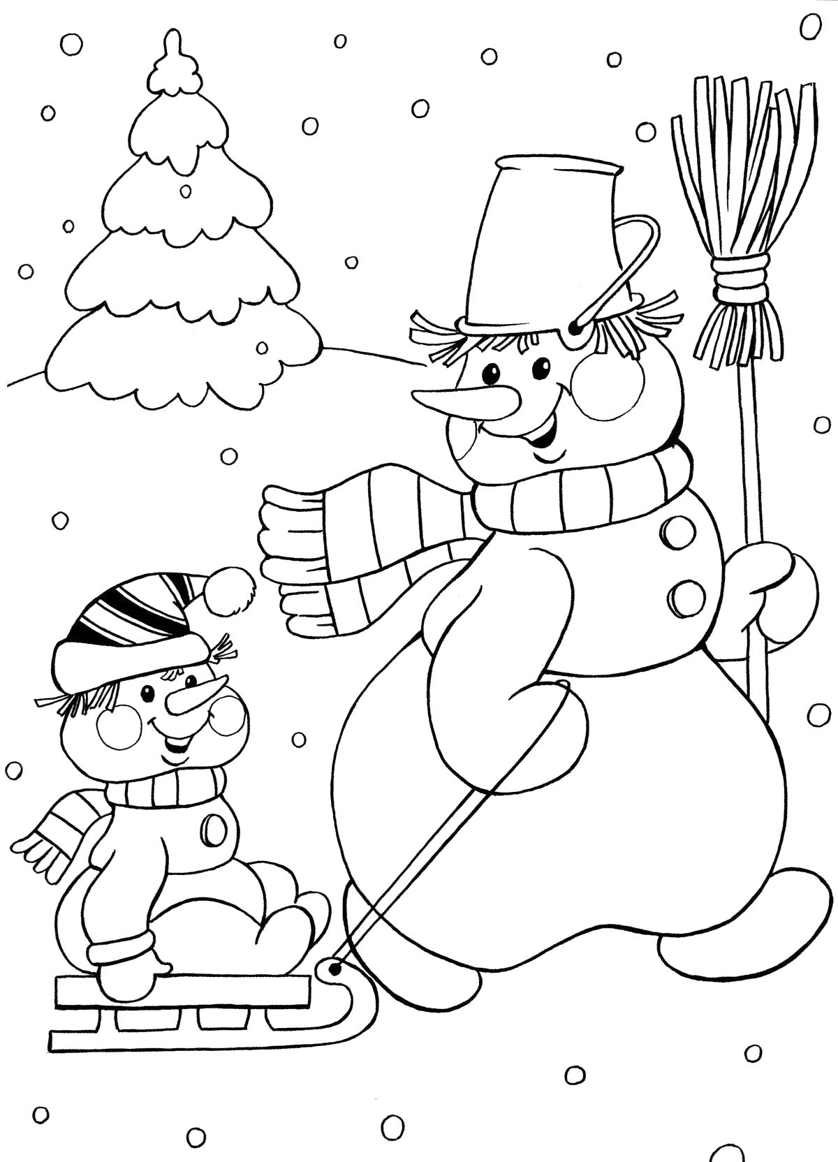 Название: Раскраска Раскраска. Снеговики в зимнем лему. Категория: Зима. Теги: снеговик.