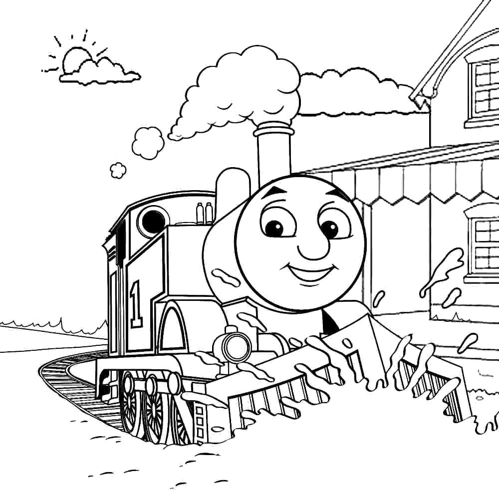 Раскраска Томас чистит снег. Скачать поезд.  Распечатать для мальчиков