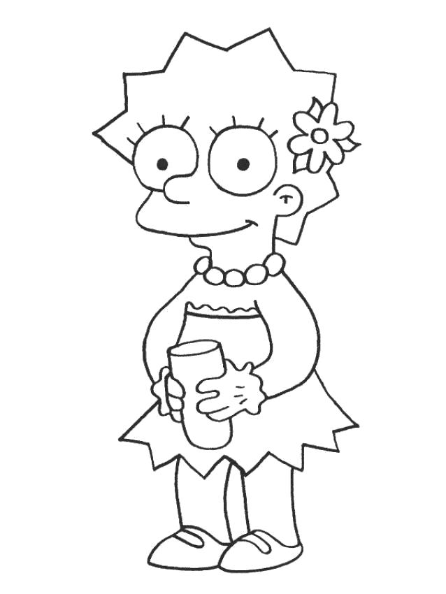 Раскраска Лиза с бокалом, Лиза и цветок. Скачать Симпсоны.  Распечатать Симпсоны