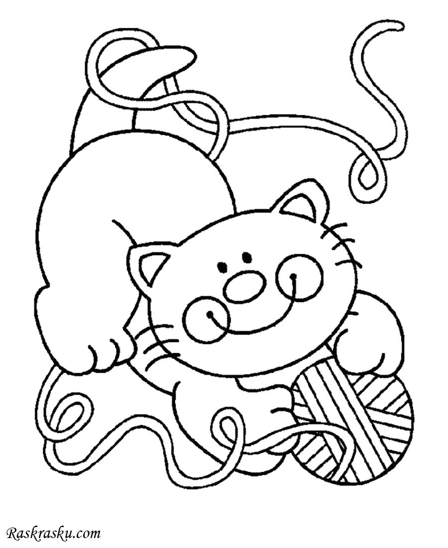 Раскраска Котенок играет с нитками. кот