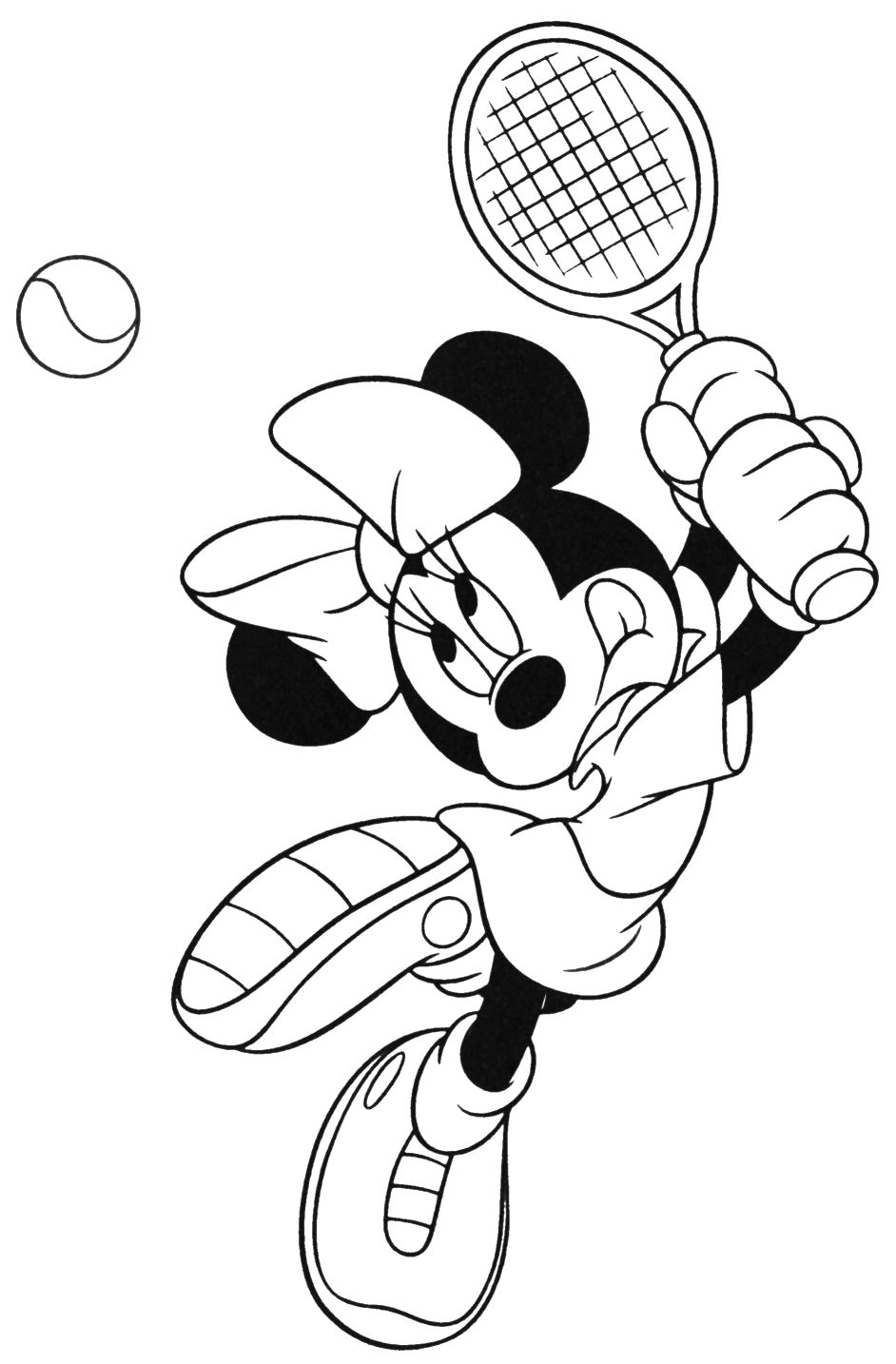 Раскраска Минни играет в теннис. Скачать Микки маус.  Распечатать Микки маус