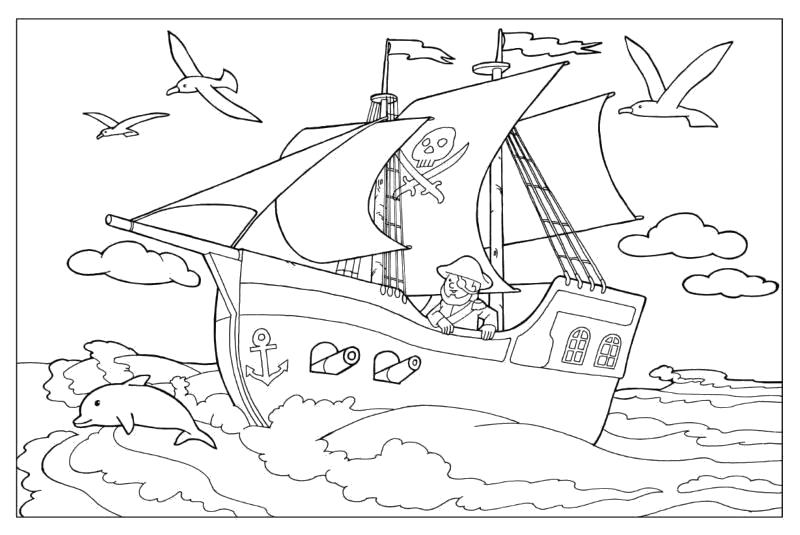 Раскраска  "пиратский корабль" . Скачать корабль.  Распечатать для мальчиков
