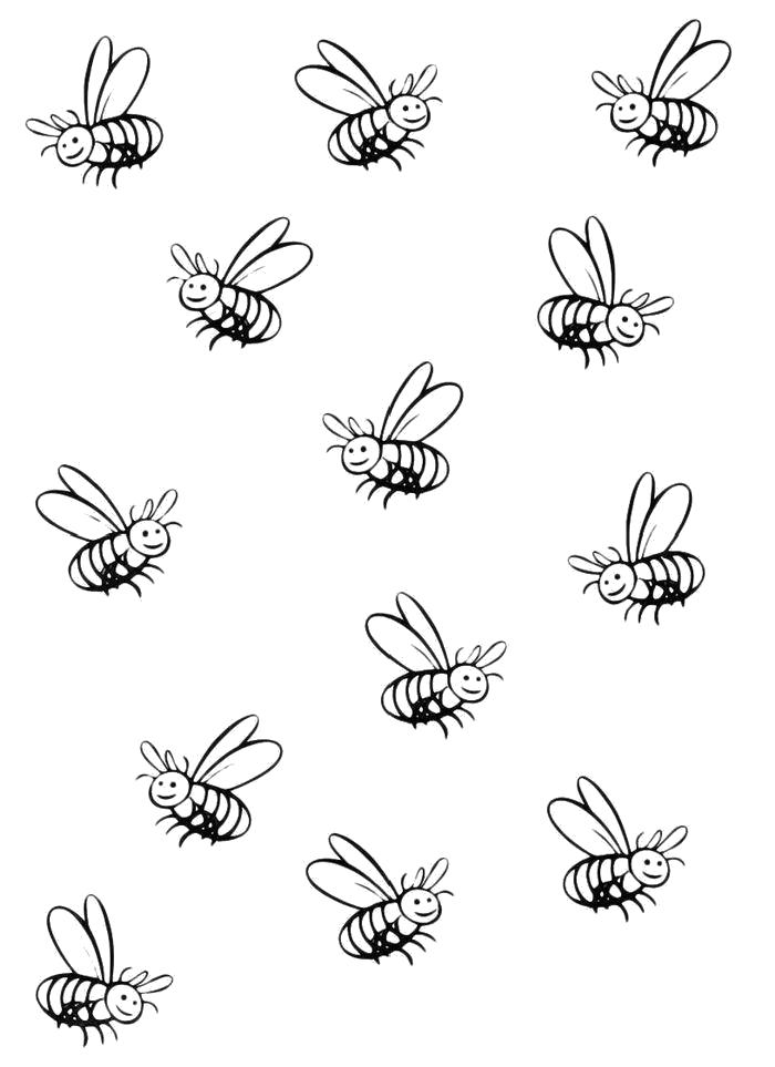 Раскраска  Много пчел. Скачать Пчела.  Распечатать Пчела