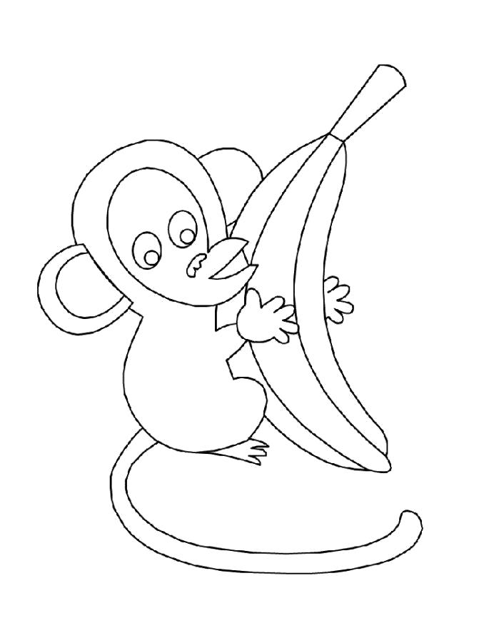 Раскраска год обезьяны. обезьянка и банан. обезьяна