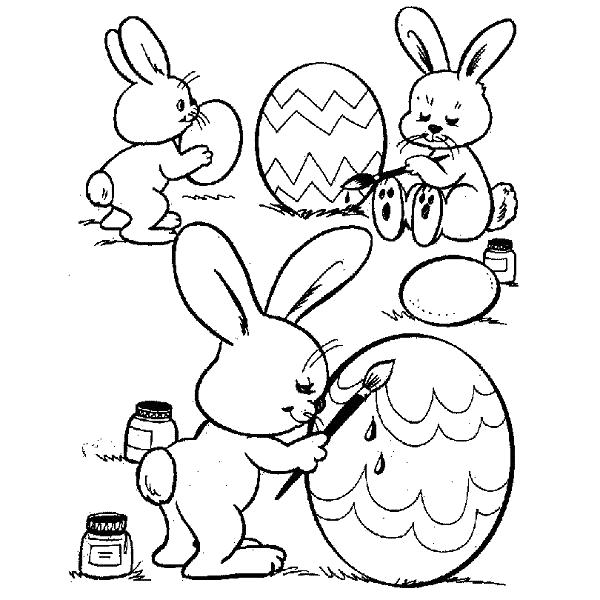 Название: Раскраска зайцы красят яйца. Категория: Пасха. Теги: Пасха.