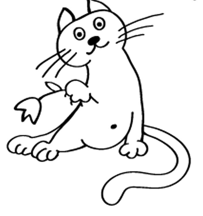 Раскраска  Кот с цветком. Скачать кот.  Распечатать Домашние животные
