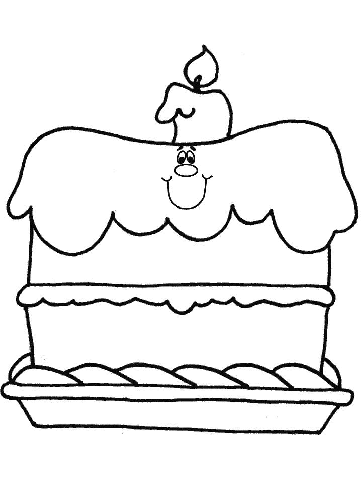 Раскраска С Днем Рожденья, праздничный торт, торт, торт со свечой. Скачать с днём рождения.  Распечатать с днём рождения