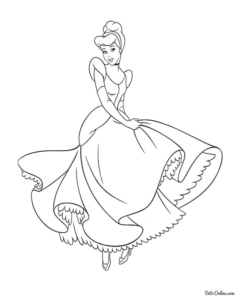Раскраска  Принцесса Золушка в бальном платье. Скачать принцесса.  Распечатать принцесса