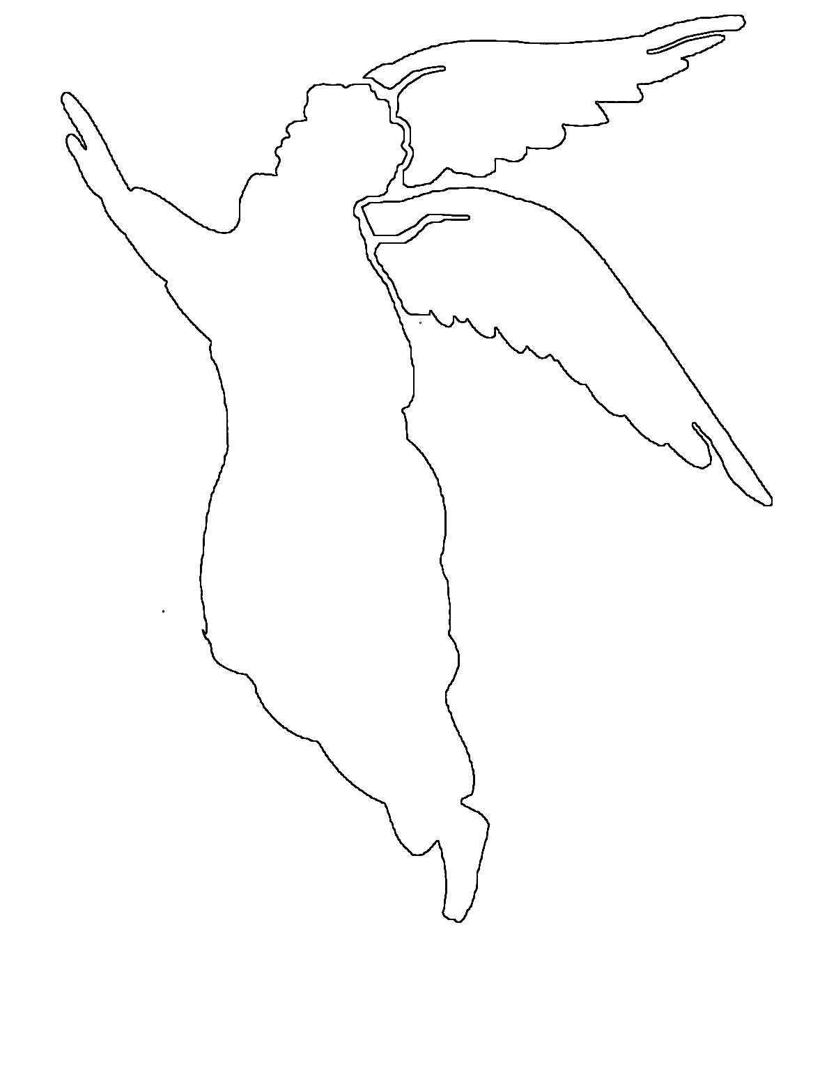 Раскраска  Ангел летящий ангел контур для вырезания из бумаги. Скачать ангел.  Распечатать мифические существа