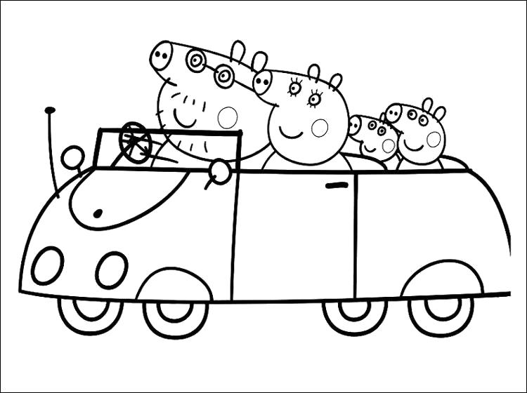 Раскраска Семейство свинки Пеппы едет на машине. Скачать Пеппа.  Распечатать Пеппа