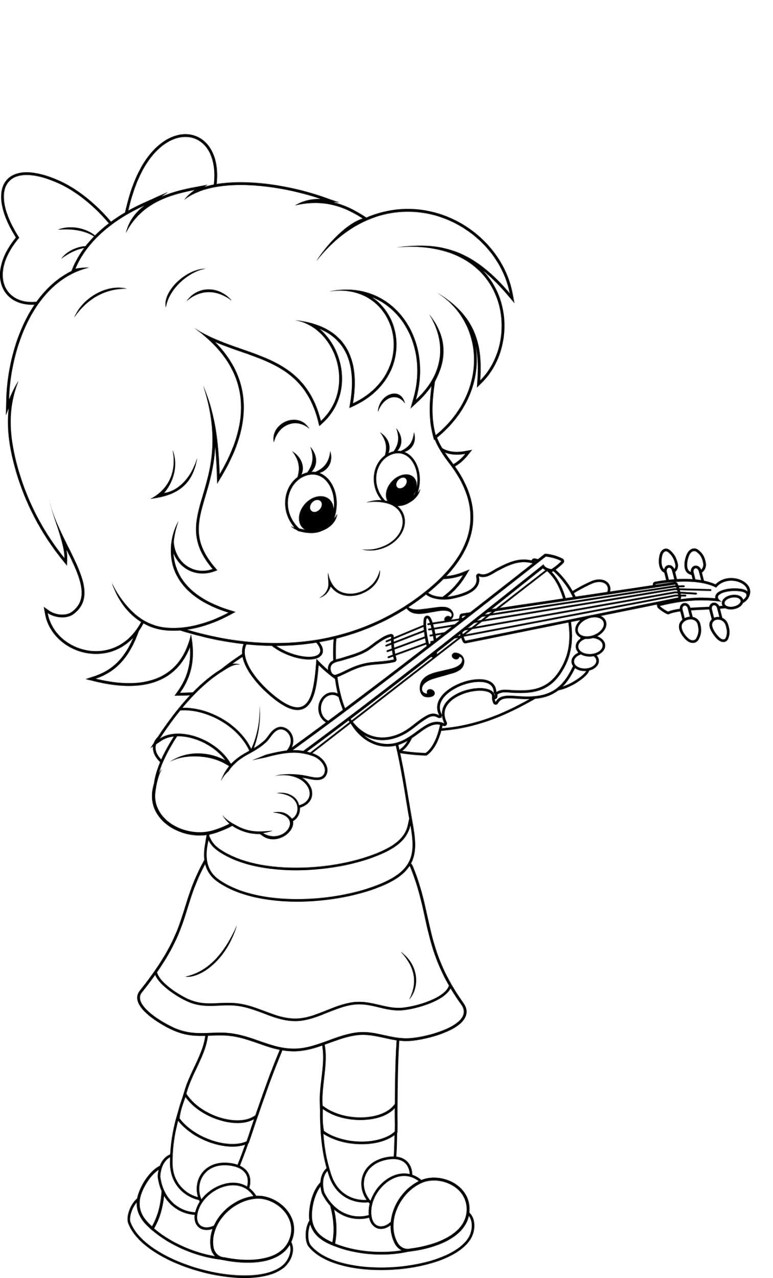 Раскраска Маленькая девочка играет на скрипке. Скачать 1 сентября.  Распечатать 1 сентября