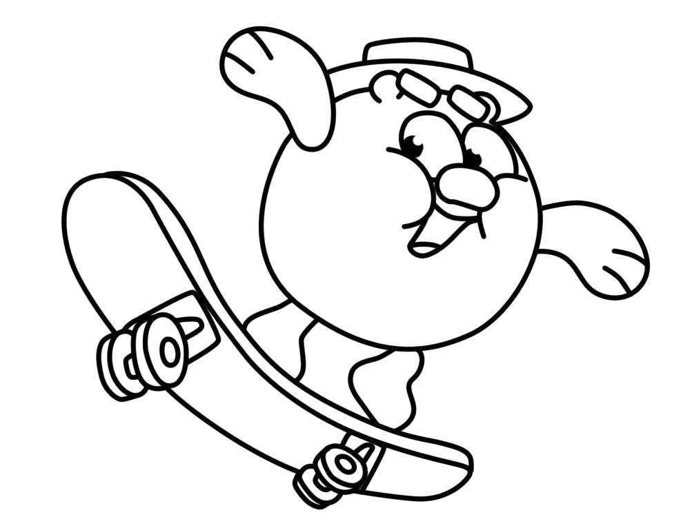 Раскраска Смешарик Копатыч на скейтборде -  для мальчиков. Скачать Копатыч.  Распечатать Смешарики