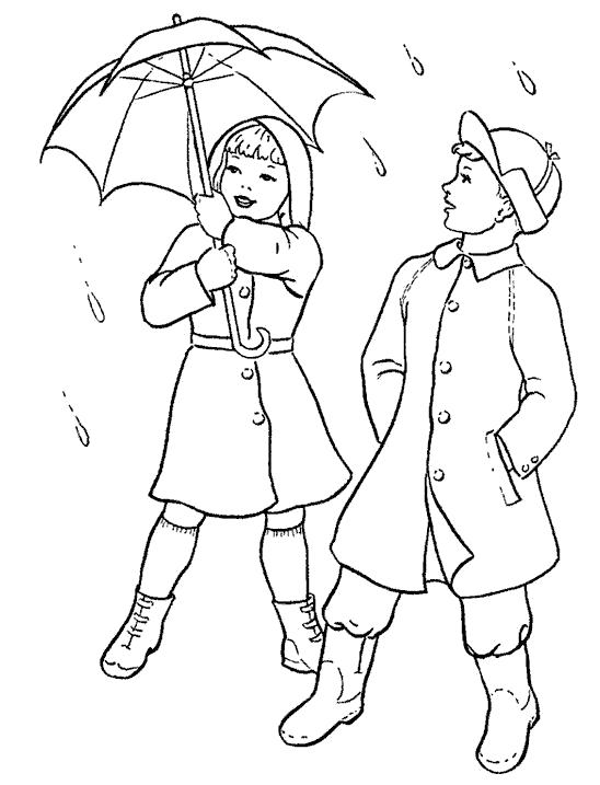 Раскраска Зонт на двоих. Скачать дождь.  Распечатать дождь