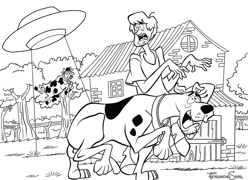 Раскраска Скуби Ду и похитители коров. Скуби ду