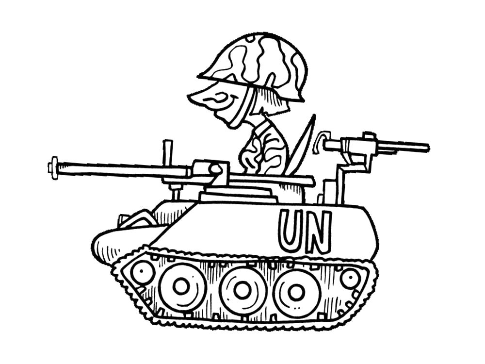 Раскраска Солдат в танке. 