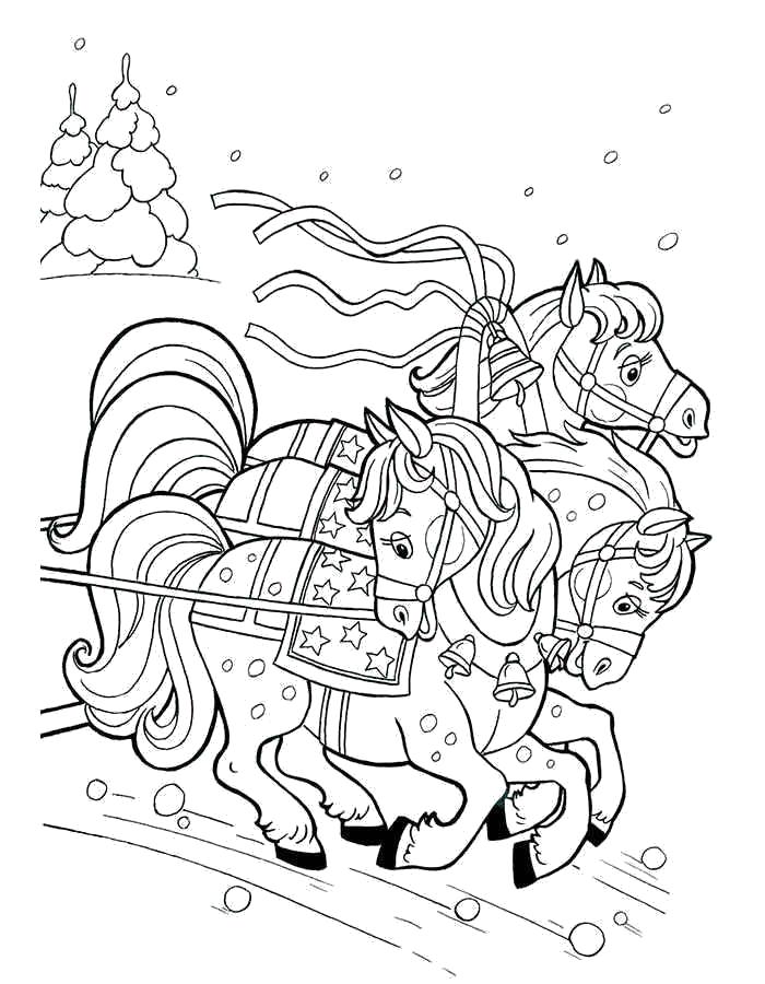 Раскраска Раскраска тройка лошадей. 