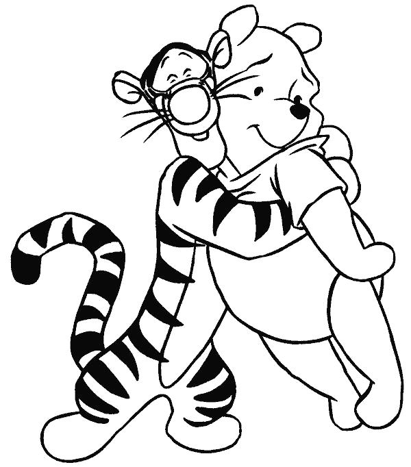 Раскраска мультик английский Винни Пух и его друзья, винни пух и тигр. 