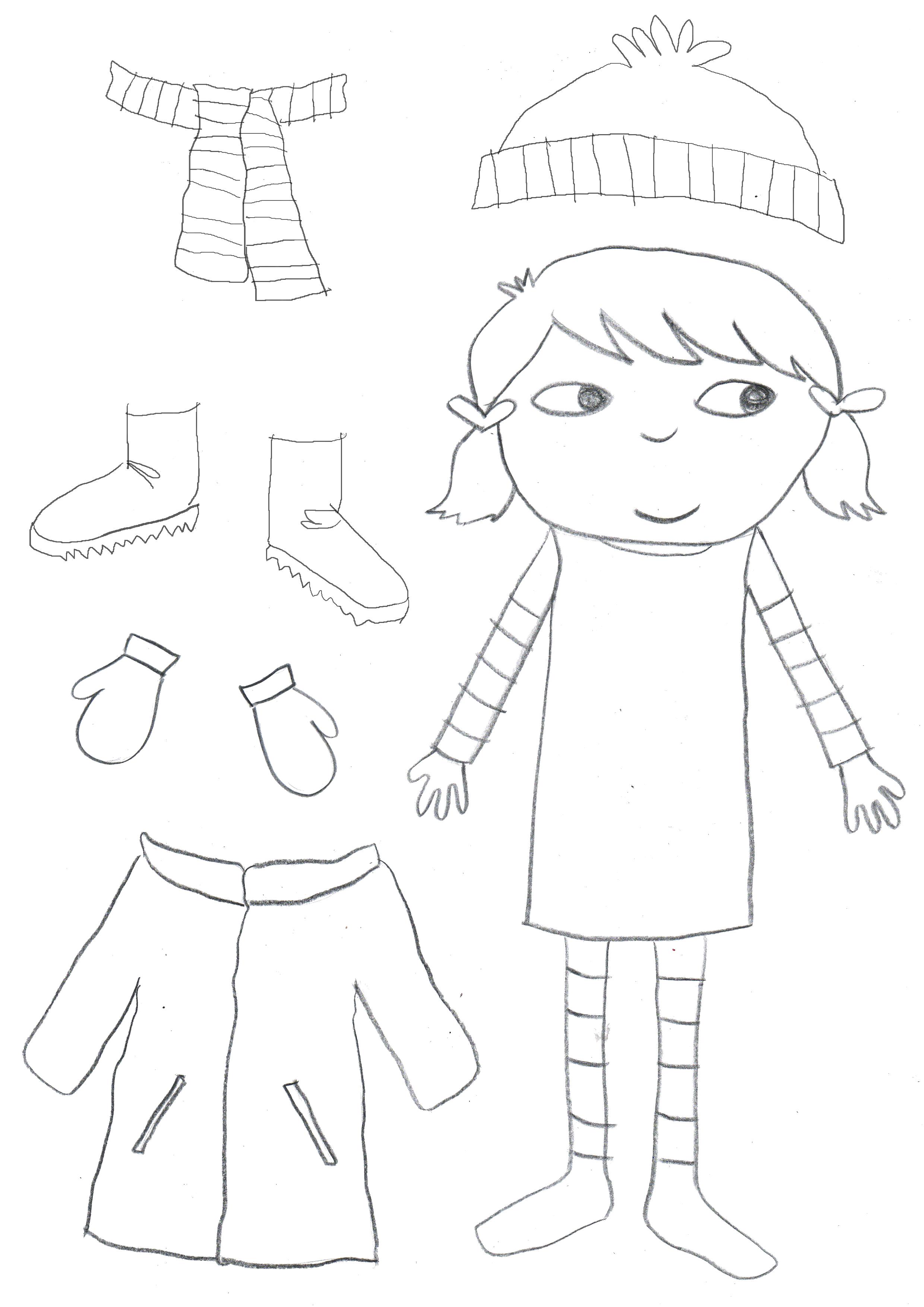 Раскраска Раскраска одежда для девочки. Зимняя одежда