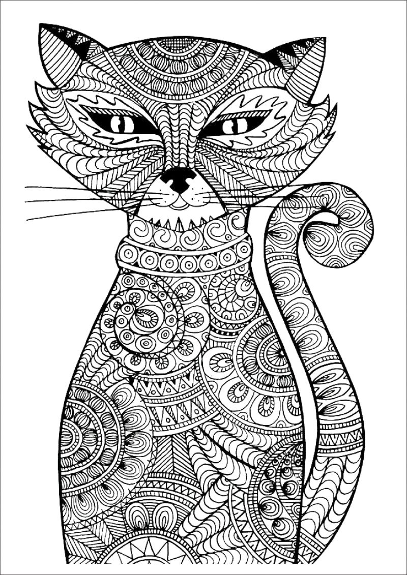 Раскраска Кошка - Раскраски для взрослых. Домашние животные