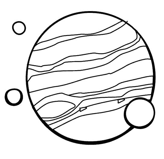 Раскраска Юпитер и его спутники  Ио, Европа, Ганимед и Каллисто. Скачать Планеты.  Распечатать Планеты