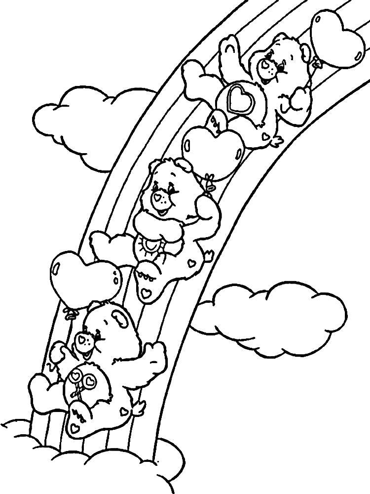 Раскраска Мишки Гамми катаются на радуге. 