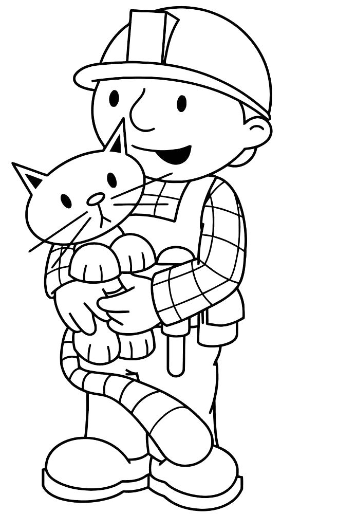 Раскраска Боб и котик. Строитель