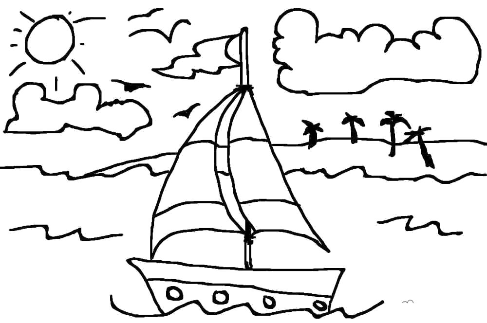 Название: Раскраска Раскраски солнце раскраска лето кораблик волны солнце облака . Категория: Лето. Теги: Лето.