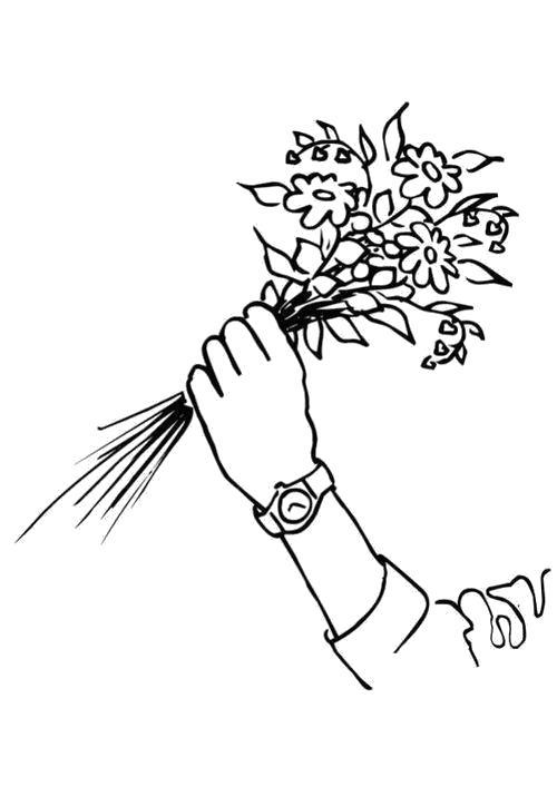 Раскраска  Букет лесных цветов в руке. Цветы