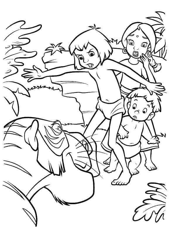 Раскраска Защита от Шерхана. книга джунглей