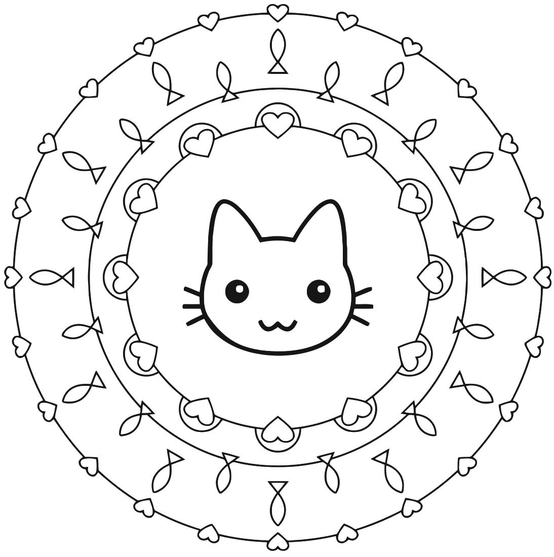 Раскраска Мандала с котёнком. мандала