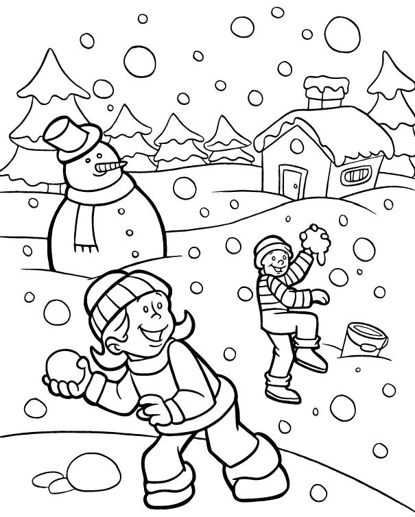 Название: Раскраска Игра в снежки. Категория: Зима. Теги: снежки.
