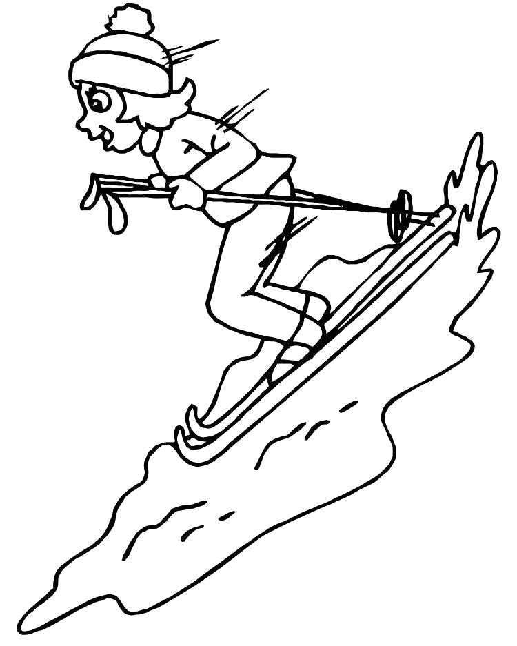 Название: Раскраска спуск на лыжах. Категория: Зимние. Теги: Зимние.