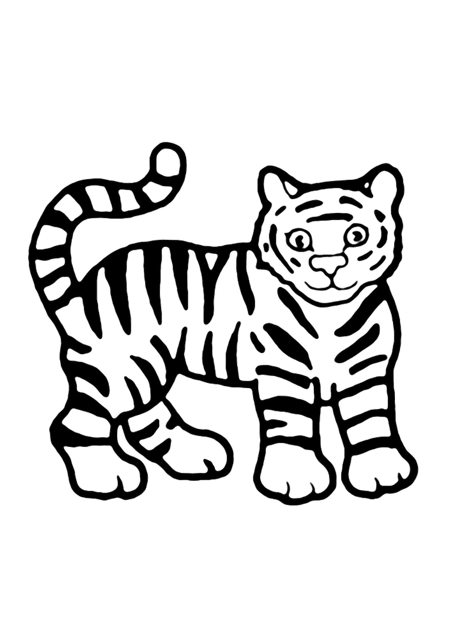 Раскраска  для малышей Тигренок (Распечатать/скачать) . Скачать Тигр.  Распечатать Дикие животные