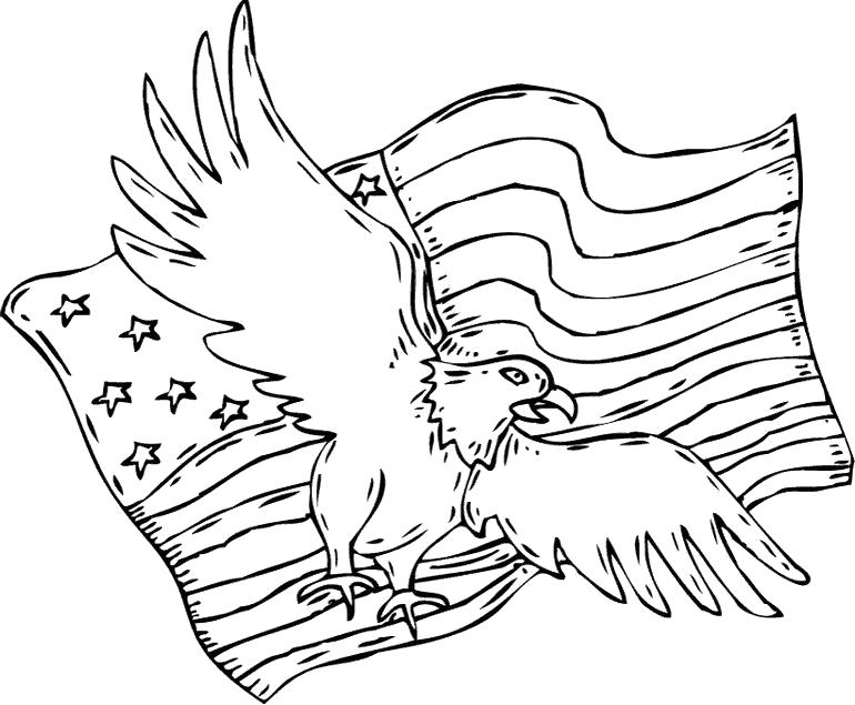 Раскраска Орел с флагом США. 