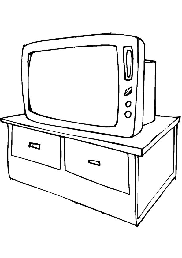 Раскраска телевизионная тумба, телевизор. мебель