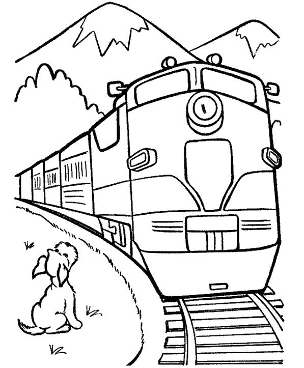 Раскраска Собачка и поезд. для мальчиков