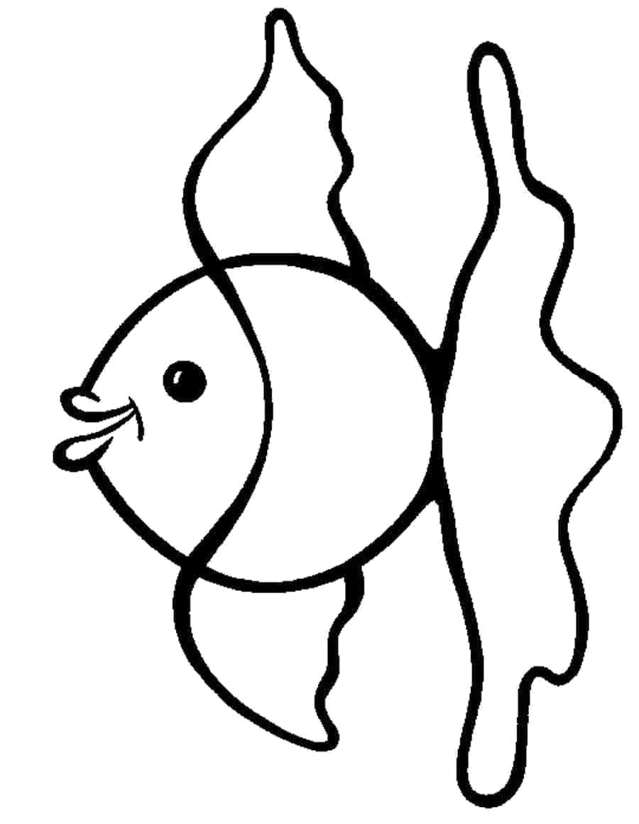 Раскраска золотая рыбка - картинки для  простая для малышей. Скачать рыба.  Распечатать Рыбы