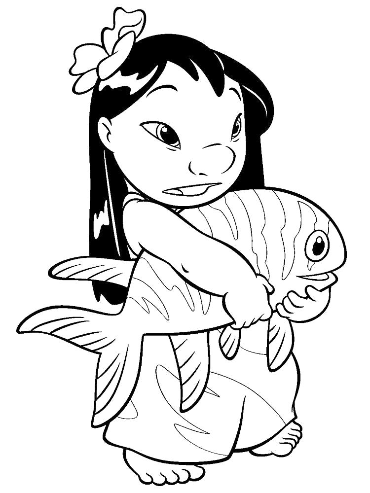 Название: Раскраска  Лило и рыба. Категория: Лило и Стич. Теги: Лило и Стич.