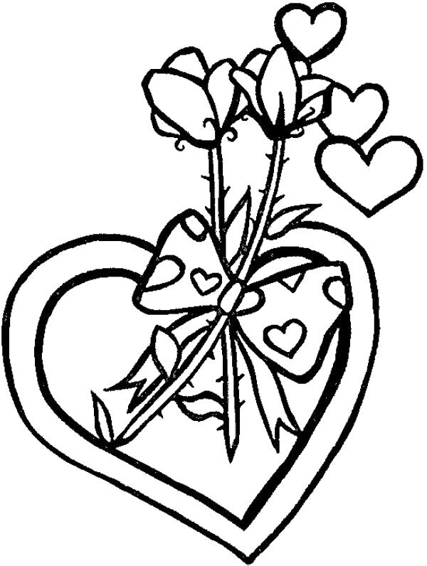 Раскраска  розы сердце, розы, валентинка. Скачать 14 февраля, сердце, любовь.  Распечатать День святого валентина