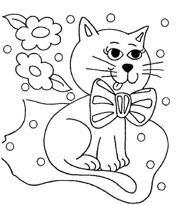 Раскраска Кот с бантом. Домашние животные