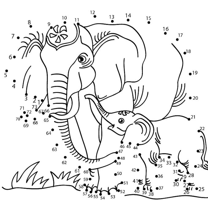 Раскраска Слониха со слоненком. Дикие животные