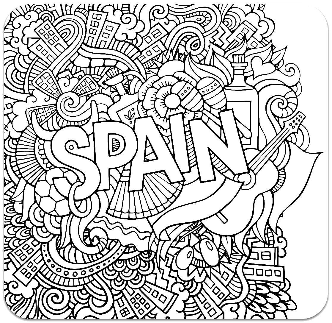 Раскраска Испания. Скачать узоры, цветы, для взрослых.  Распечатать антистресс