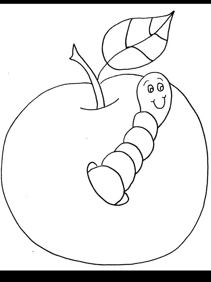 Раскраска Раскраска Червяк в яблоке. растения