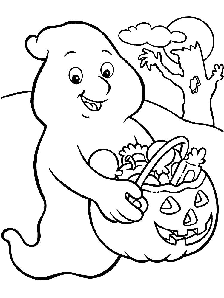 Раскраска Раскраски для детей на Хэллоуин, каспер с тыквой. Хэллоуин
