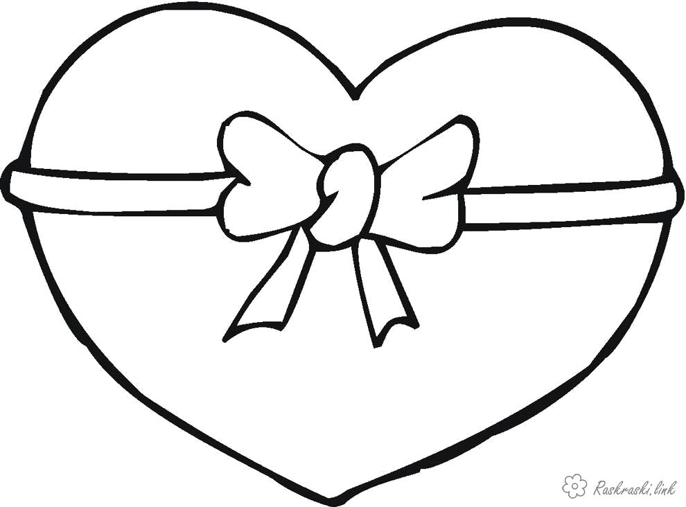 Название: Раскраска Раскраски большое Сердце, бант, День Святого Валентина. Категория: День святого валентина. Теги: сердце.