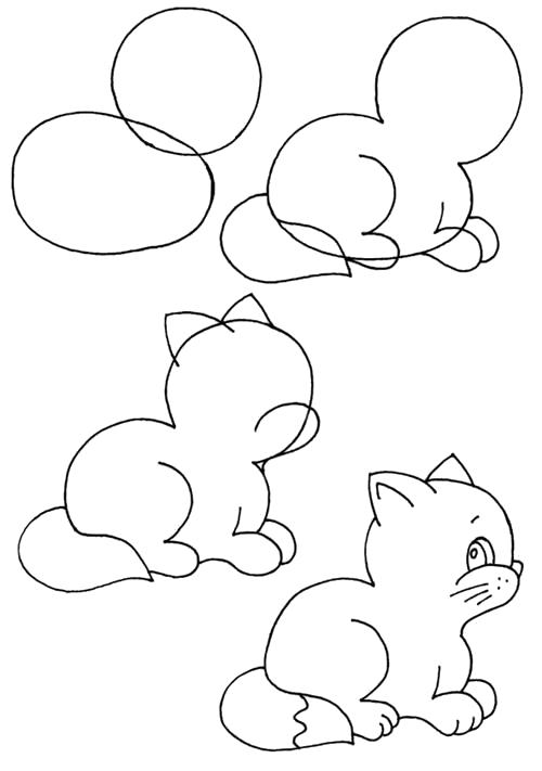 Раскраска Как нарисовать котенка поэтапно,. Скачать как нарисовать.  Распечатать Учимся рисовать