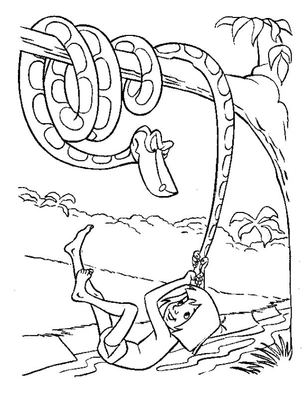 Раскраска Маугли со змеей. 
